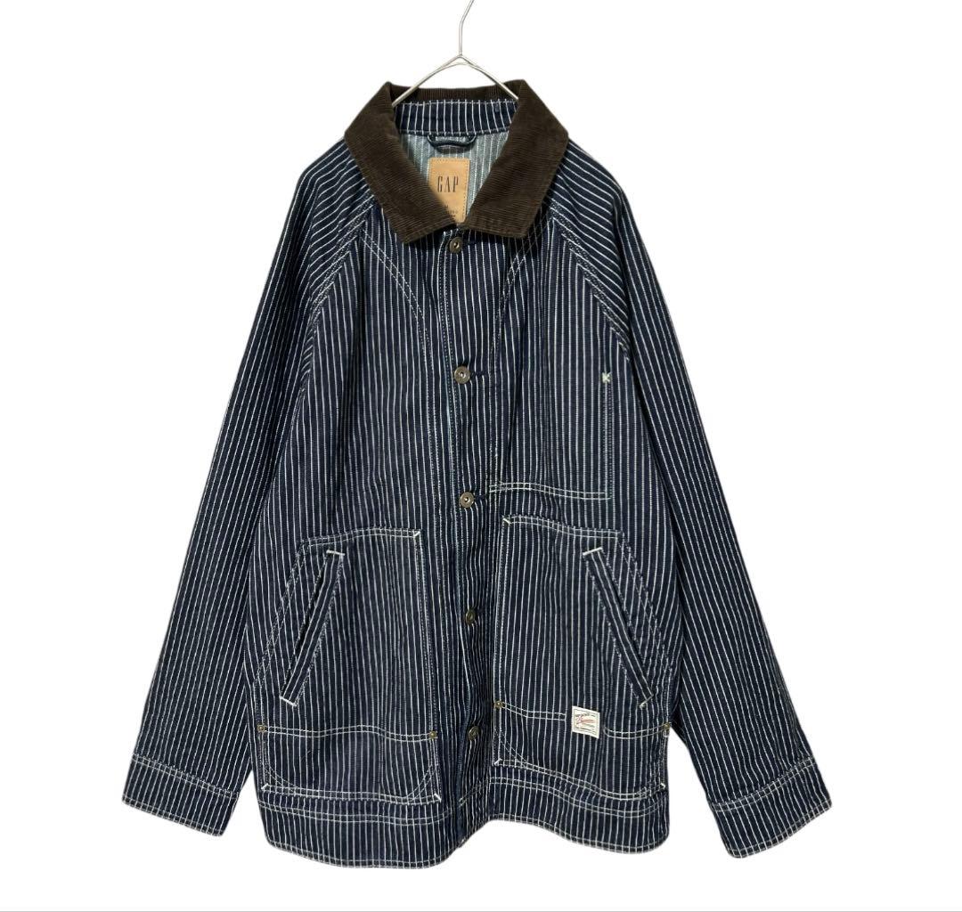 美品 GAP デニムジャケット ストライプ ヒッコリー柄 チョアジャケット M