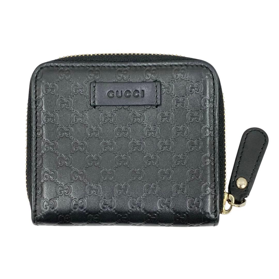 GUCCI グッチ マイクロシマ コンパクト財布 レザー 黒 449395