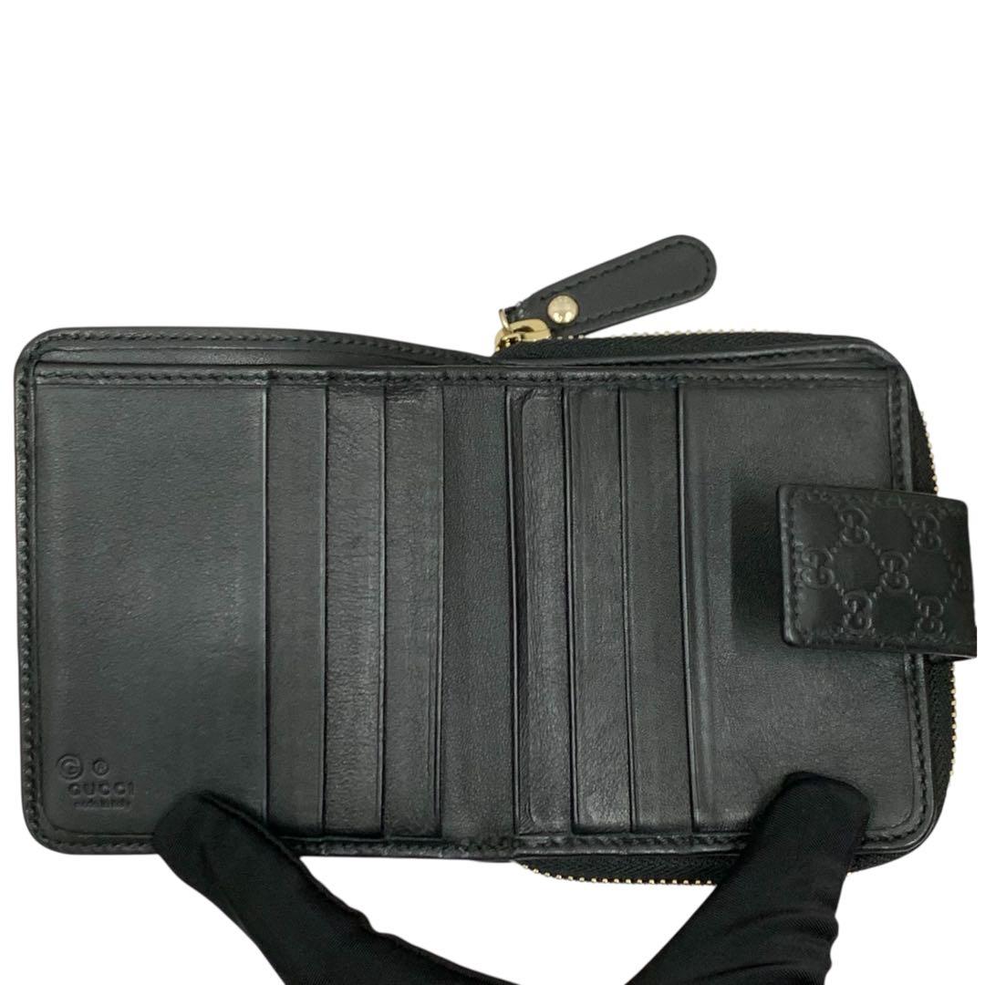 GUCCI グッチ マイクロシマ コンパクト財布 レザー 黒 449395