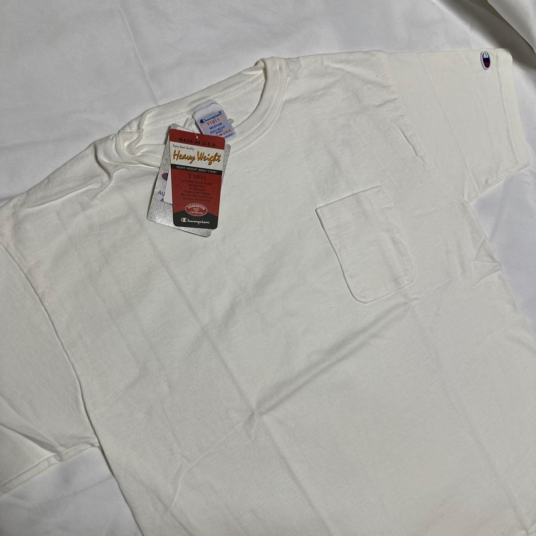 新品　M チャンピオン T1011 USA製 ヘビーウェイト ポケTシャツ　白