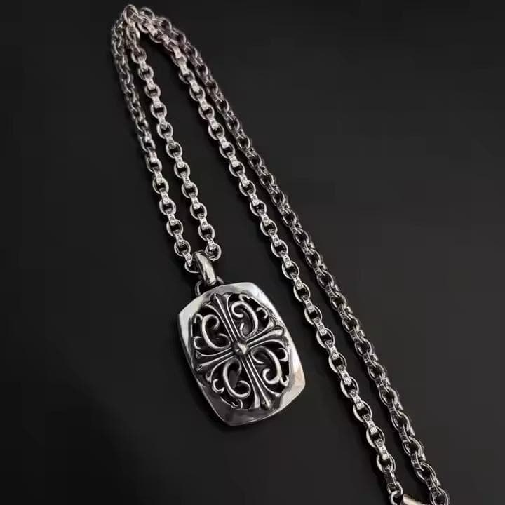 シルバー925　キーパーペンダントフレアクロス ペーパーチェーンネックレス