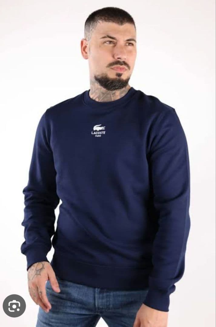 LACOSTE ヘビーウエイトTシャツ スウェットシャツМ　中央ロゴ