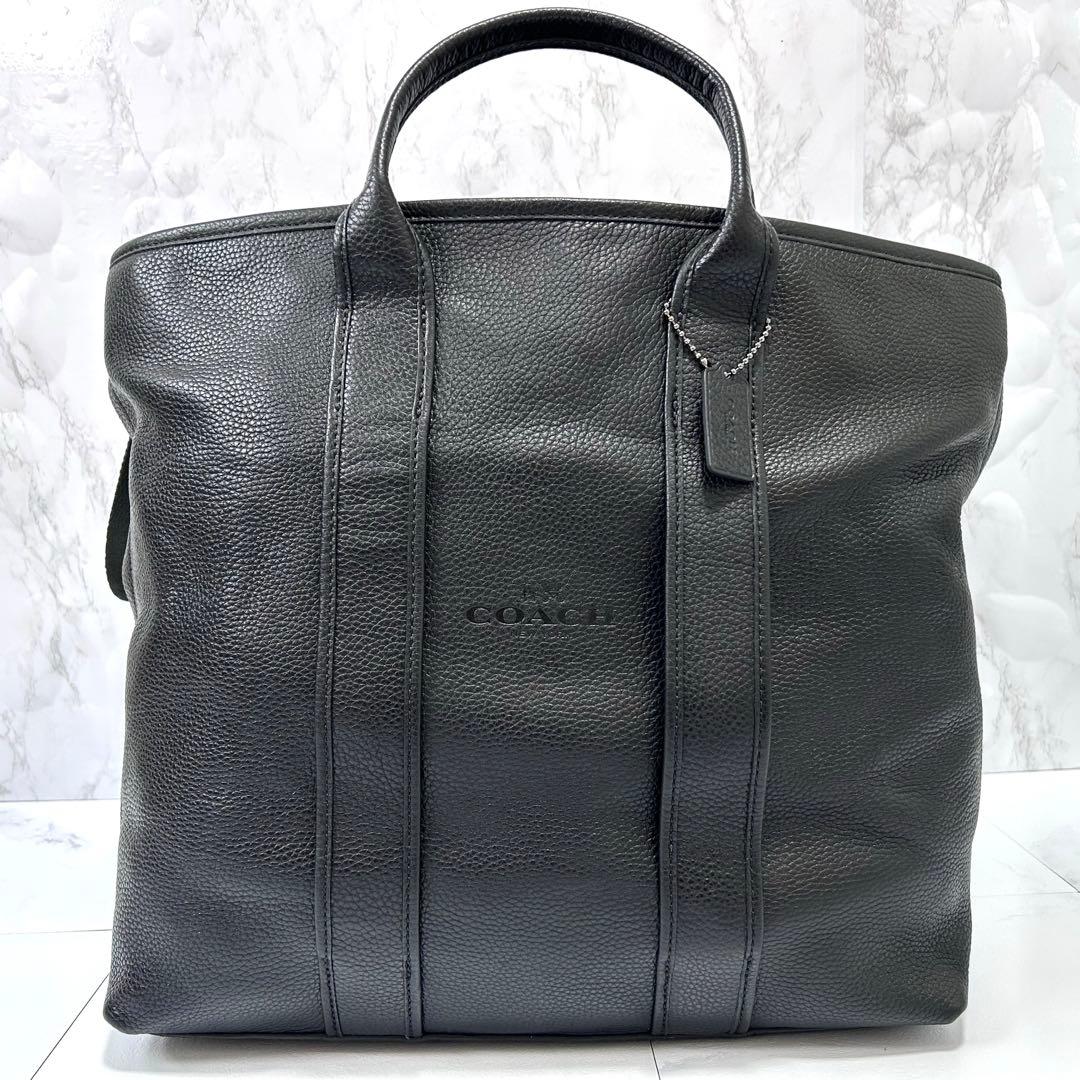 大容量 COACH シボ革 2way ボストンバッグ 43cm×53cm 黒