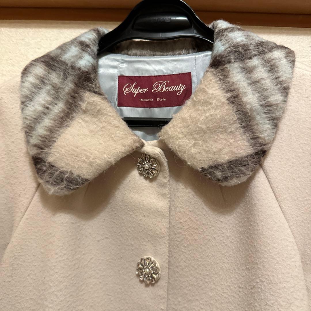 最終価格 Used Super Brautyシャギーチェック素材切替コート
