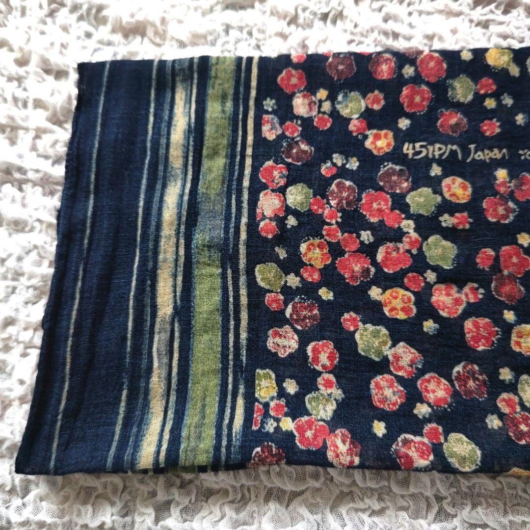 ✨美品✨45R　インディゴ　小花柄　コットンガーゼ　ストール　日本製　45rpm