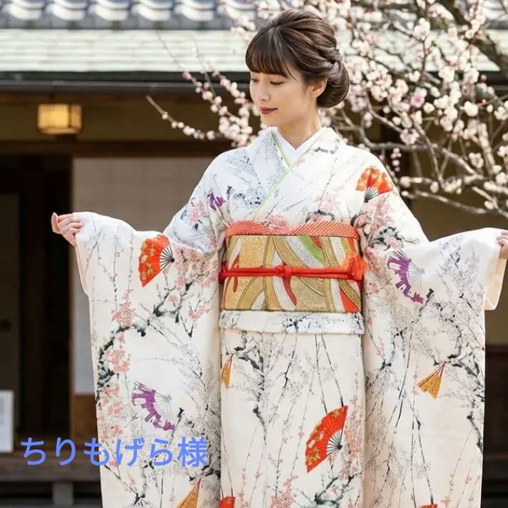 振袖　完全フルセット　24点　成人式　結婚式　前撮り　白　ホワイト　梅