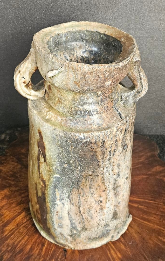 信楽焼　現代作家作　無銘　窯変　 双耳花入　花生け　茶道具　茶器　華道具