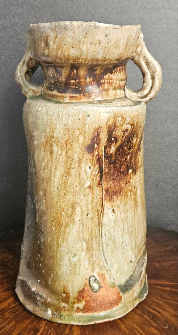 信楽焼　現代作家作　無銘　窯変　 双耳花入　花生け　茶道具　茶器　華道具