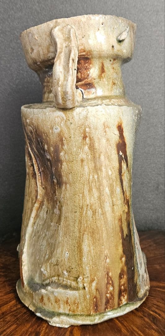 信楽焼　現代作家作　無銘　窯変　 双耳花入　花生け　茶道具　茶器　華道具