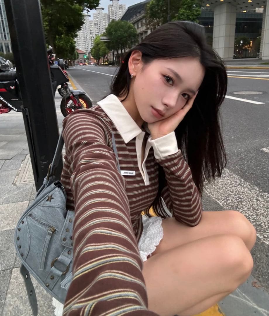 CRANK マルチストライプポロシャツ　ブラウン　miumiu風