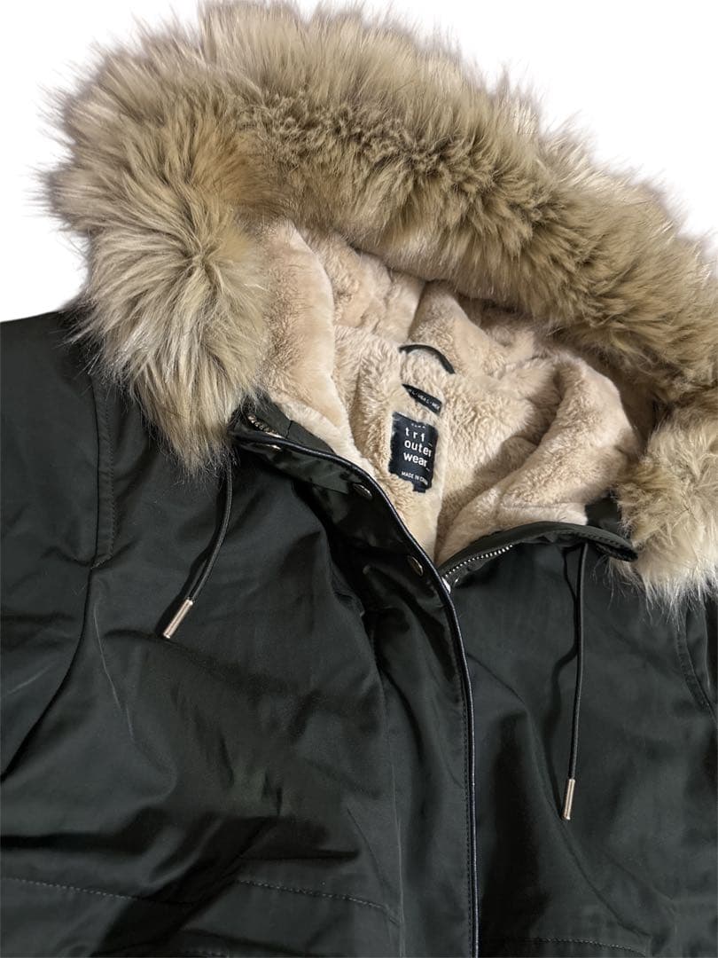ZARA trf モッズコート カーキ ボア ファー　フード付 Lサイズ