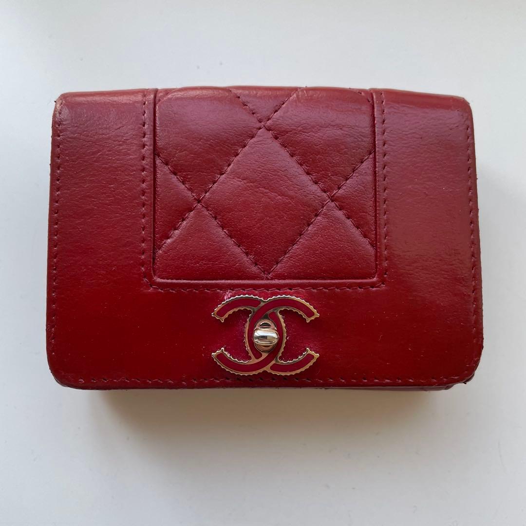 CHANEL シャネル ラムスキンマドモアゼル 三つ折り財布 ミニ財布