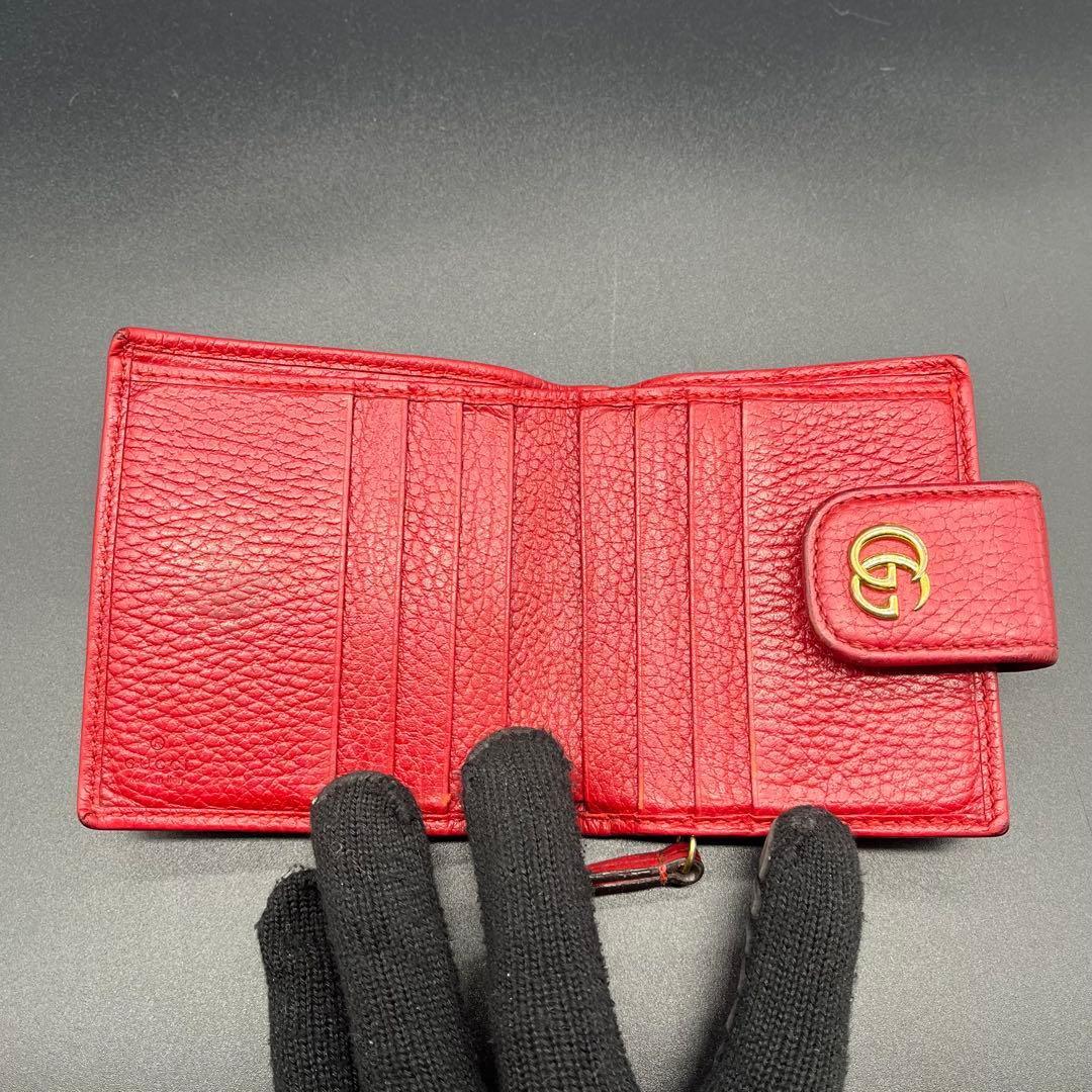 グッチ 折り財布 ウォレット マーモント金具 レザー 赤 ホック 523193