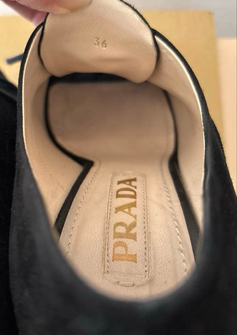 PRADA プラダ　ブラック　スウェード　ピープトゥ　厚底　ブーティー　36