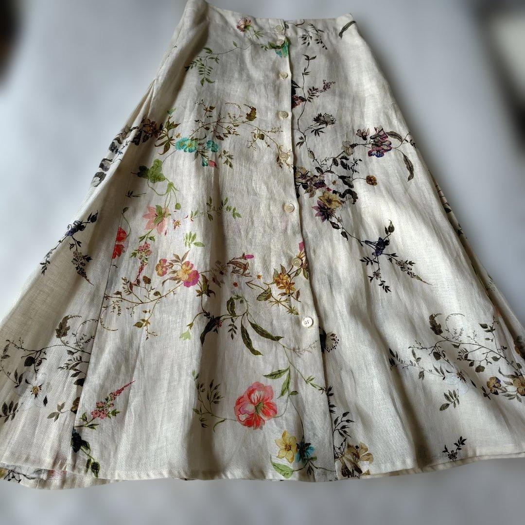 ご購入者お決まりSEMICOUTURE 花柄リネン100フレアスカート