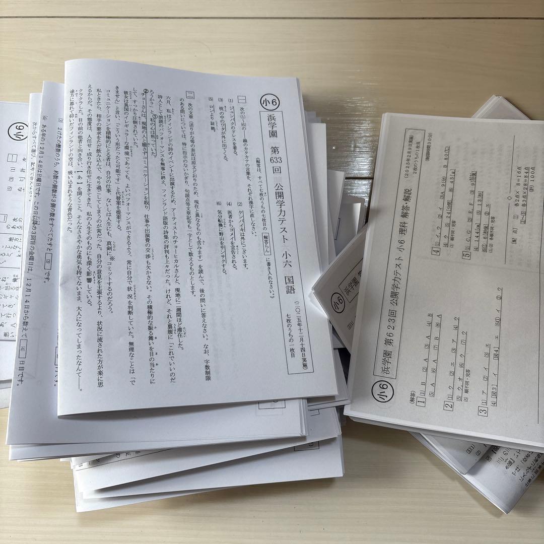 小6浜学園公開学力テスト2025年一年分　4科➕記述力錬成　二つの得点分布表付き