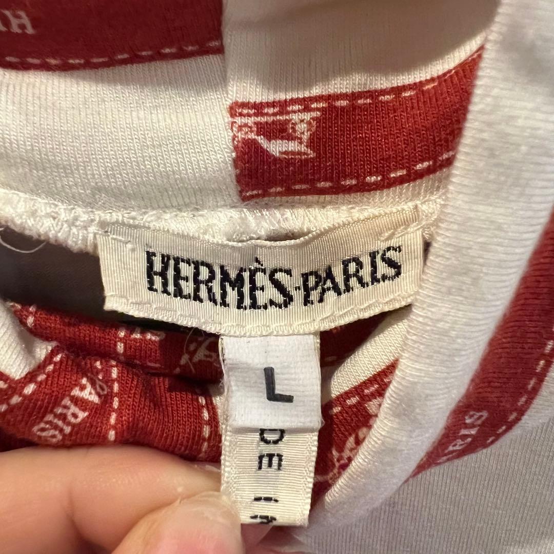 HERMÈS エルメス タートルネック 半袖Tシャツ ロゴ 馬車 Lサイズ