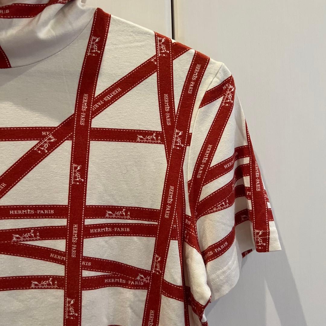 HERMÈS エルメス タートルネック 半袖Tシャツ ロゴ 馬車 Lサイズ