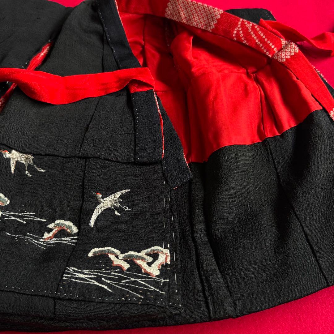 市松人形 12号(42cm)サイズの着物　比翼仕立て　黒礼装　鶴松刺繍