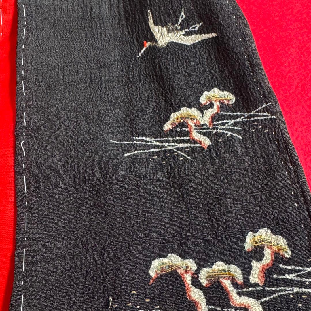 市松人形 12号(42cm)サイズの着物　比翼仕立て　黒礼装　鶴松刺繍