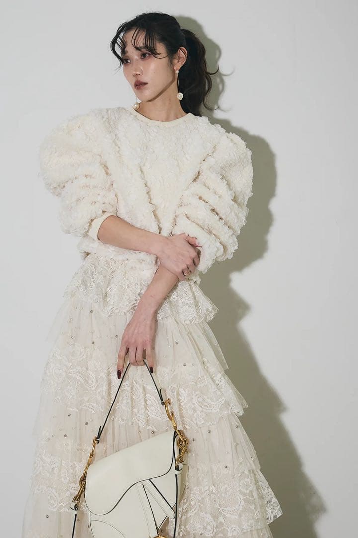 【新品未使用】ANDREA&Co. ビジューレースチュールスカート　ベージュ