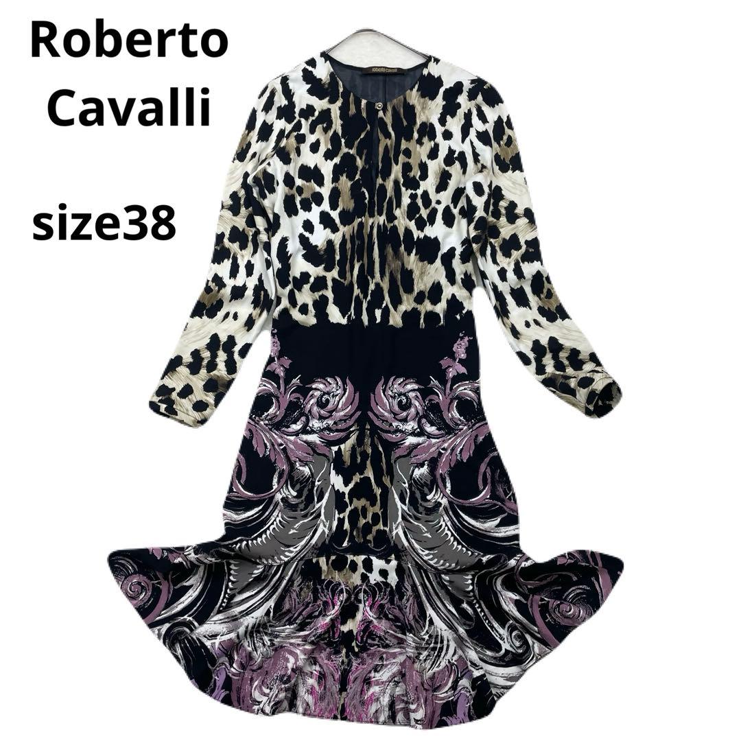 美品　roberto cavalli 総柄　ヒョウ柄 長袖ワンピース　イタリア製