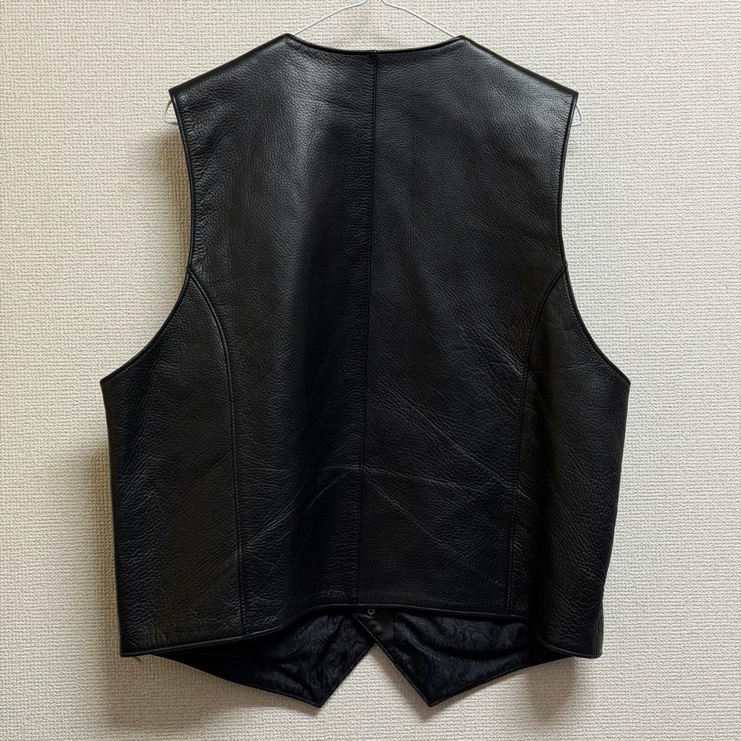 j*9様 美品 日本製牛革レザー ノースリーブ ベスト 黒 国産ジレ アウター重