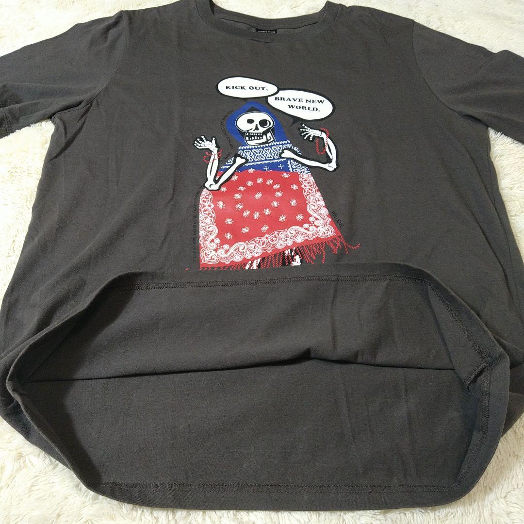 ナンバーナイン 骸骨スカルプリント Tシャツ ダークグレー 半袖 L