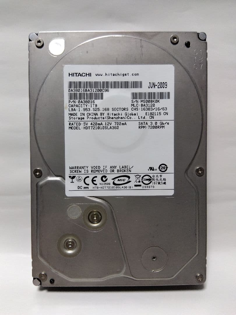 【中古 正常 動作品】3.5インチ SATA HDD 1TB×3個 合計3TB