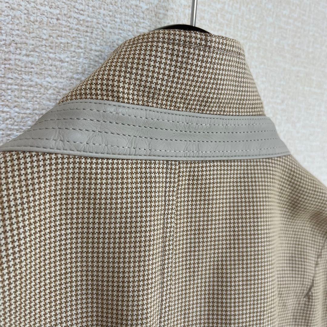 美品 BURBERRY ジャケット ベージュ 千鳥格子 麻 綿 シルク混 LL