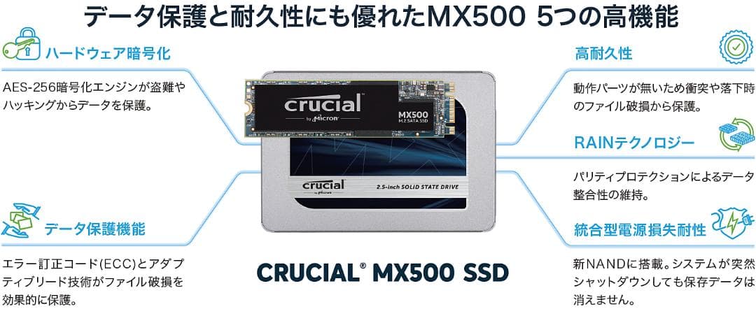 Crucial 内蔵SSD 2.5インチ MX300 525GB 使用少