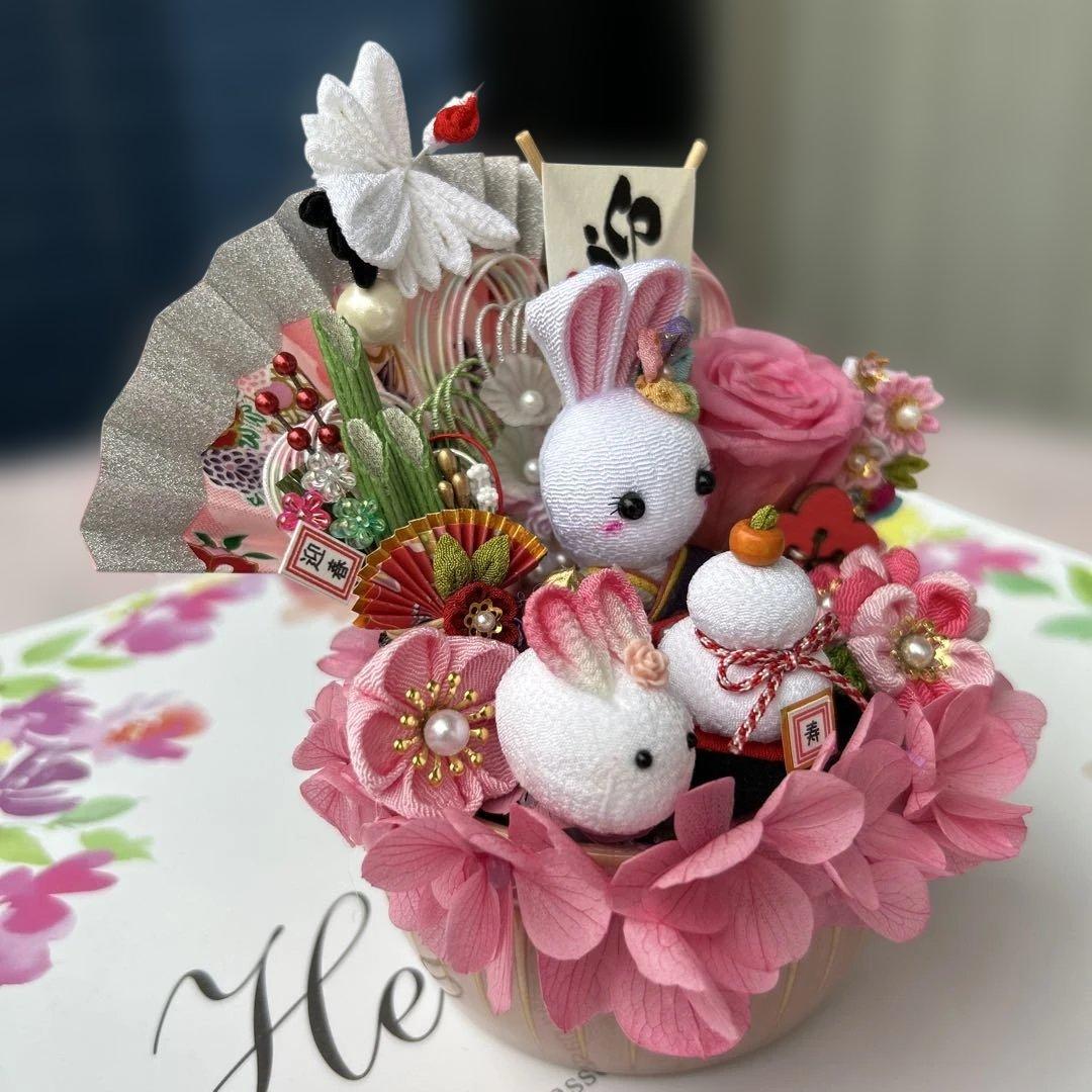 ハンドメイド❣️お正月アレンジ❣️うさぎ、門松、鏡餅、鶴、扇❁⃘*.゜