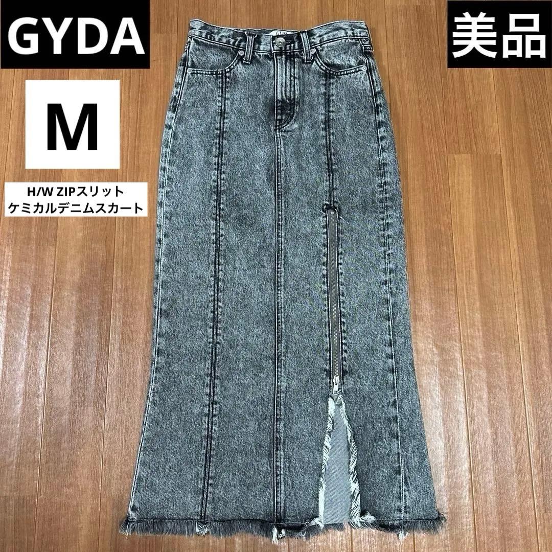 GYDA★H/W ZIPスリット ケミカルデニムスカート★ロングスカート★黒