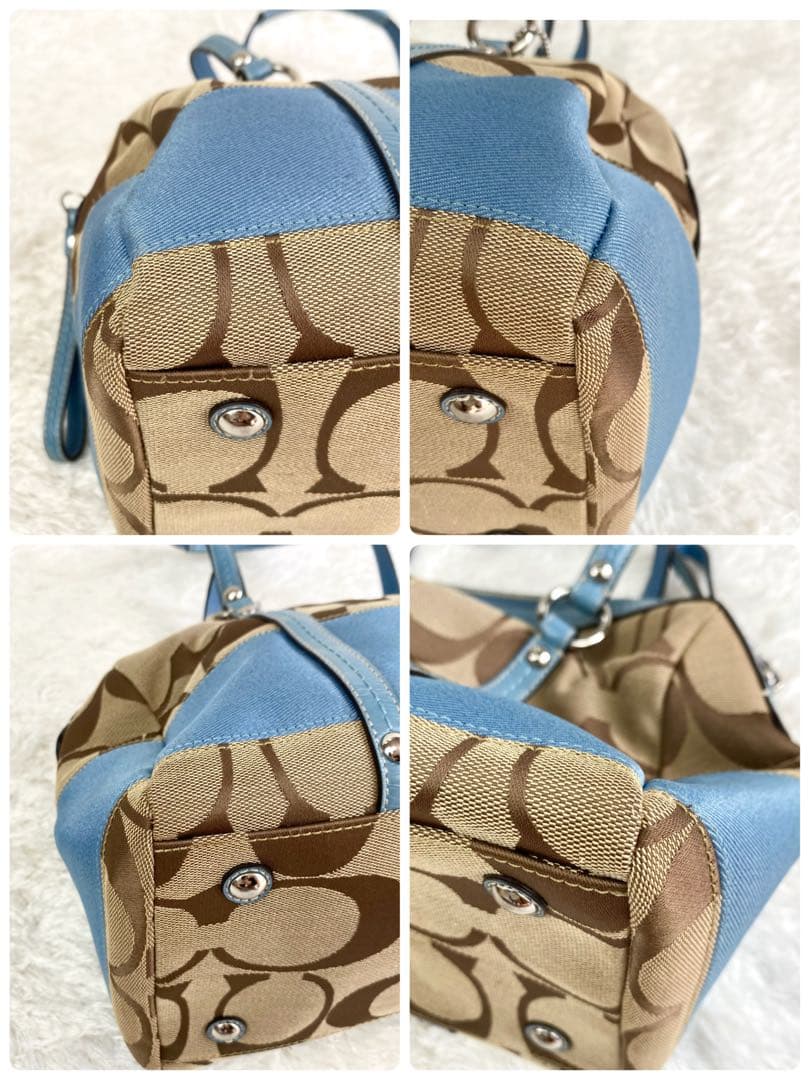 バッグ Coach Signature Stripe Zip Satchel blue