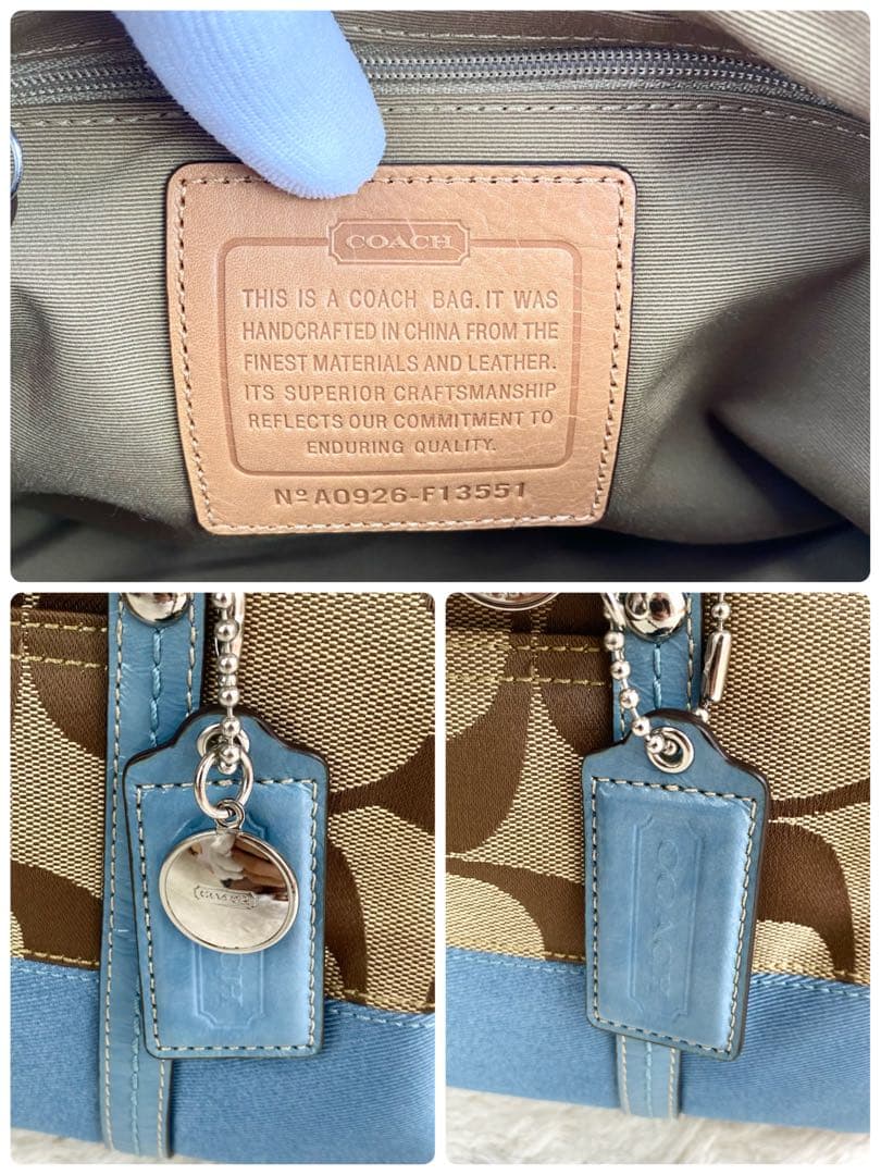 バッグ Coach Signature Stripe Zip Satchel blue