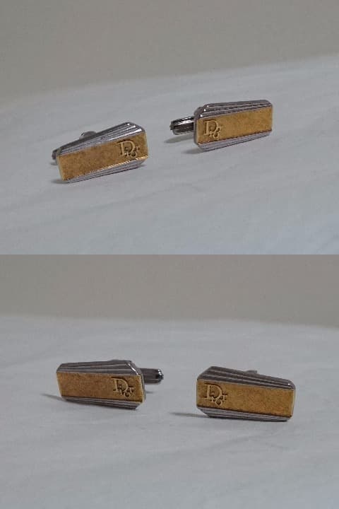 正規 激レア ディオール Diorロゴストライプラインカフス ゴールド×シルバー