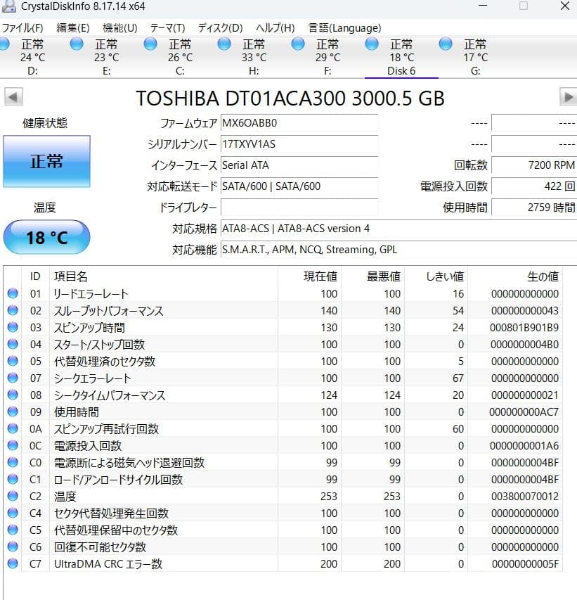 内蔵型ハードディスクドライブ TOSHIBA HDD 3TB