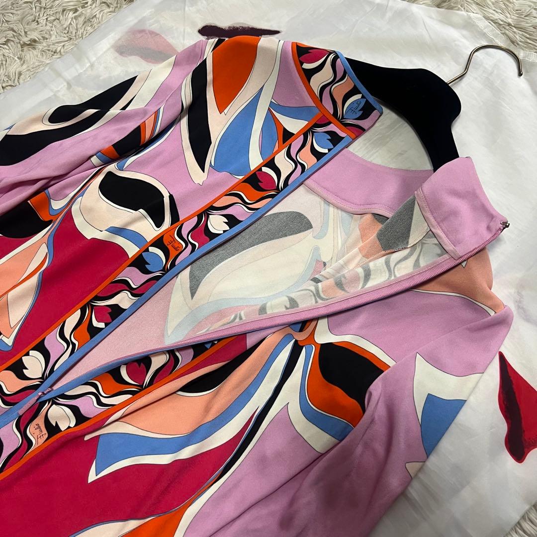 【美品】EMILIO PUCCI 膝丈ワンピース ピンク プッチ柄 長袖