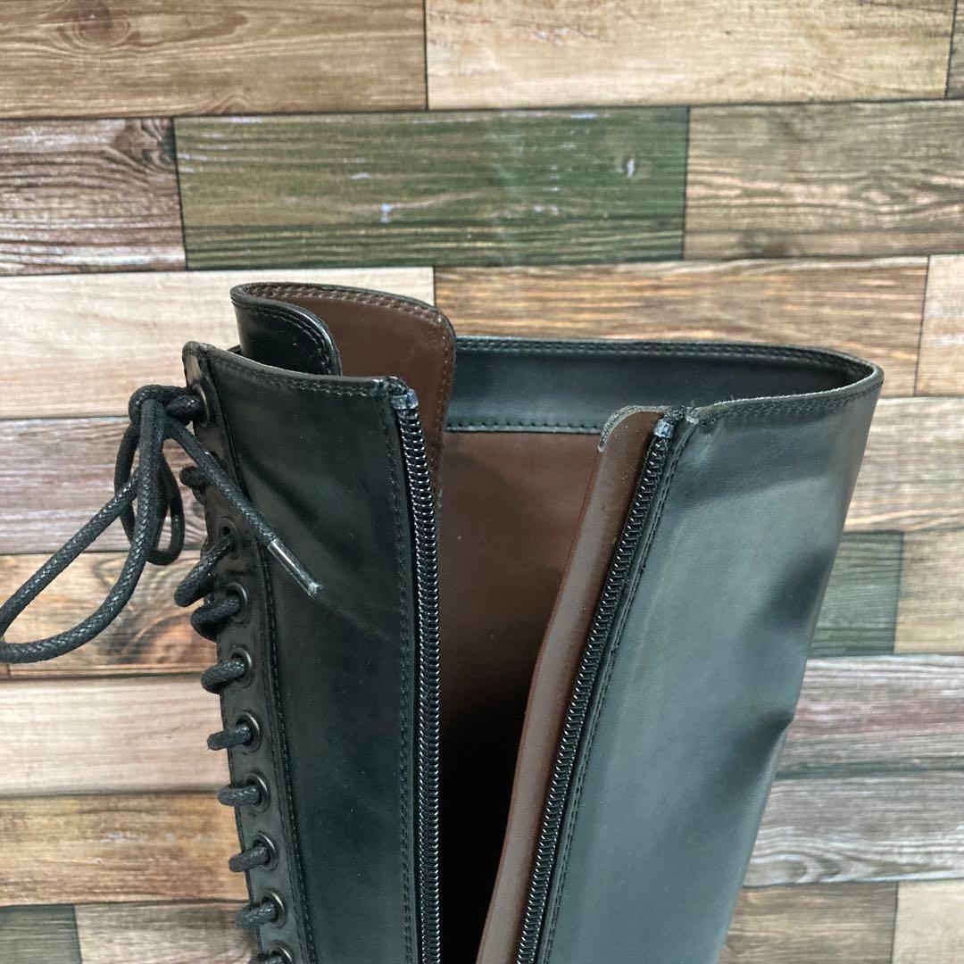 ザラ　ZARA　厚底 レースアップロングブーツ　25cm　サイドジップ　ブラック