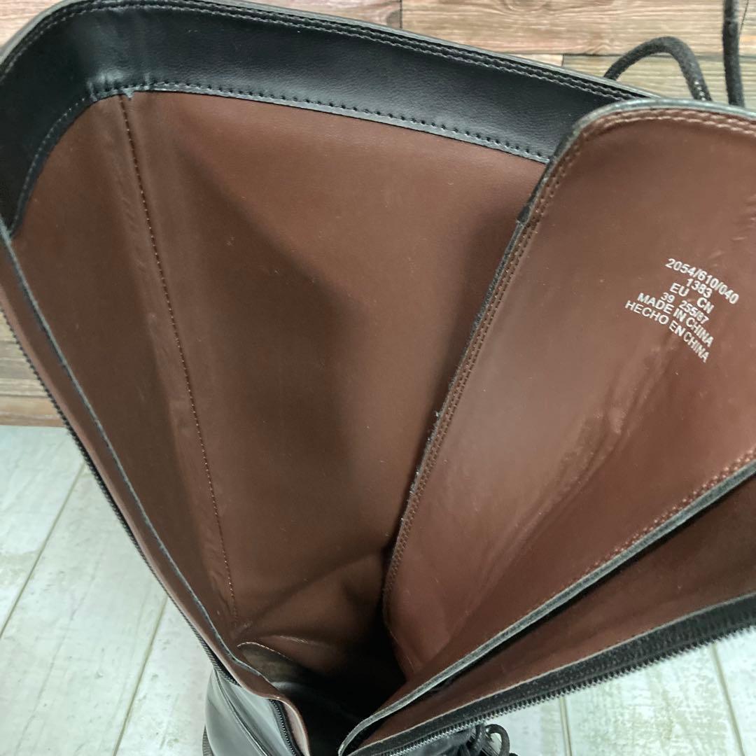 ザラ　ZARA　厚底 レースアップロングブーツ　25cm　サイドジップ　ブラック