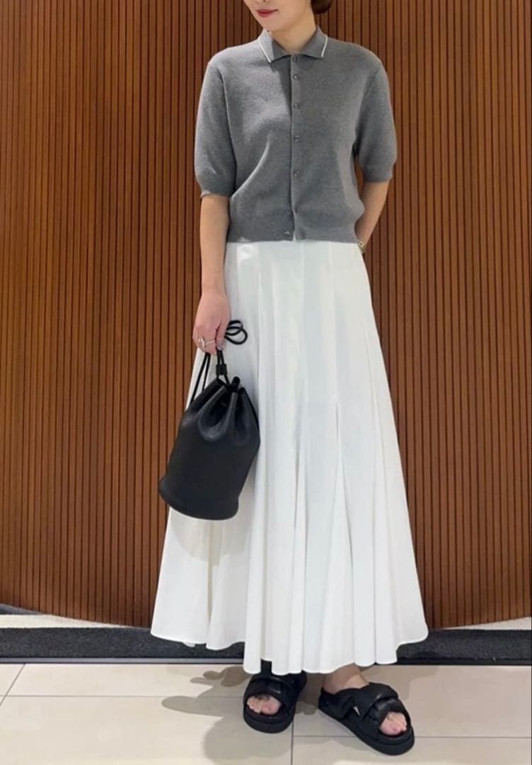 【CABaN】コットンカシミヤ パールポロカーディガン　グレー　25SS