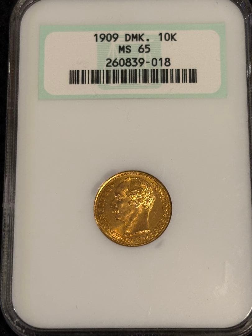 NGC MS65 1909 デンマーク 10クローネ金貨 フレゼリク8世