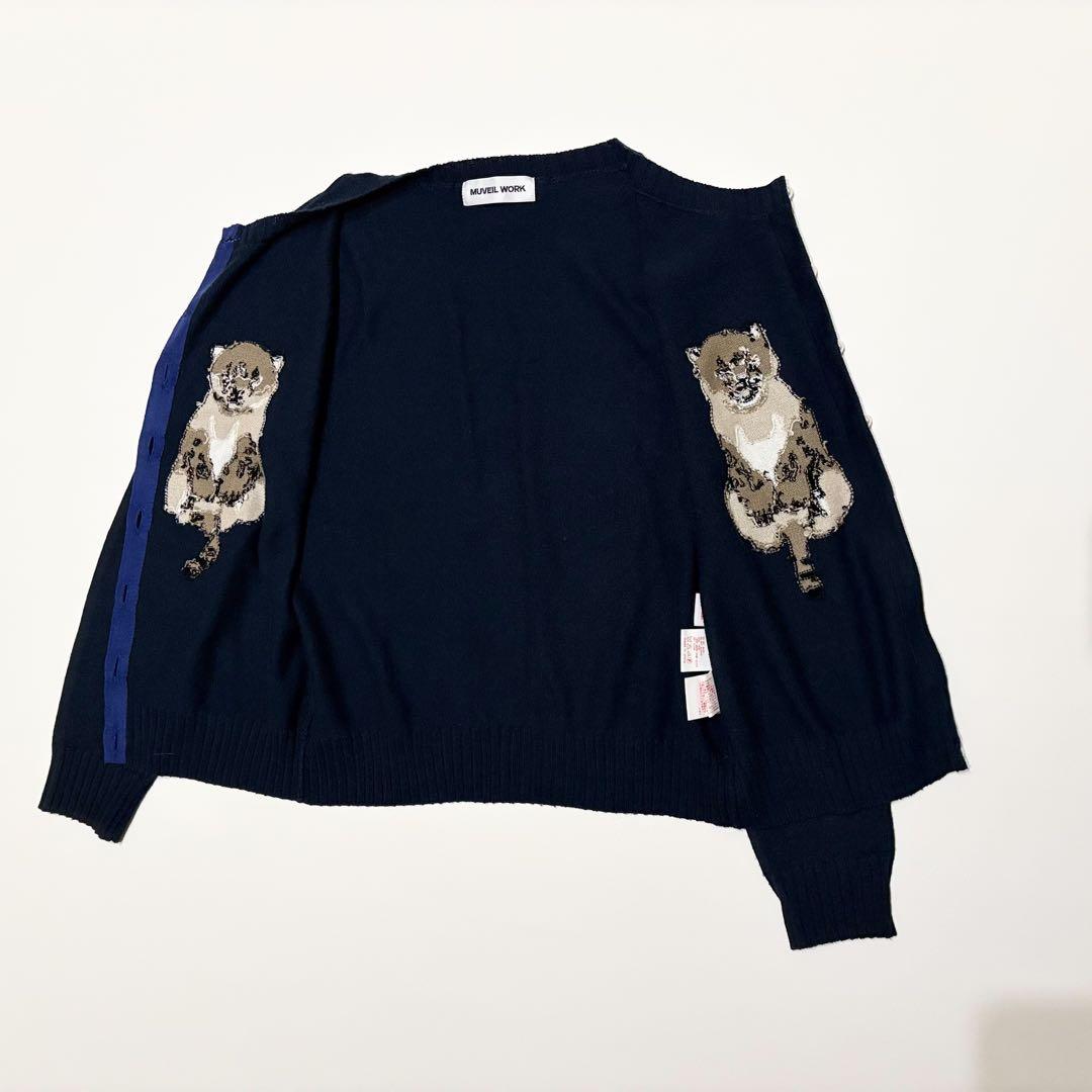 美品✨MUVEIL ヒョウモチーフ ニットカーディガン パールボタン アニマル柄