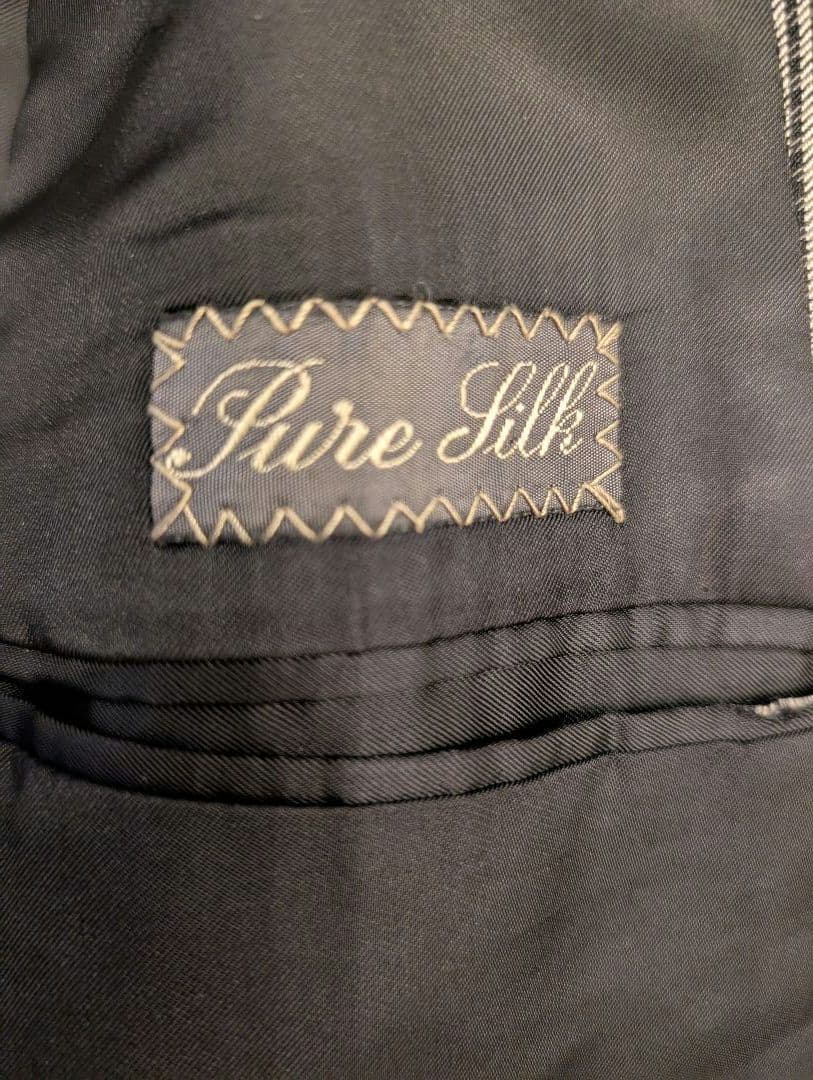 dunhill♡テーラードジャケット♡ブラック・ホワイトストライプ♡ピュアシルク