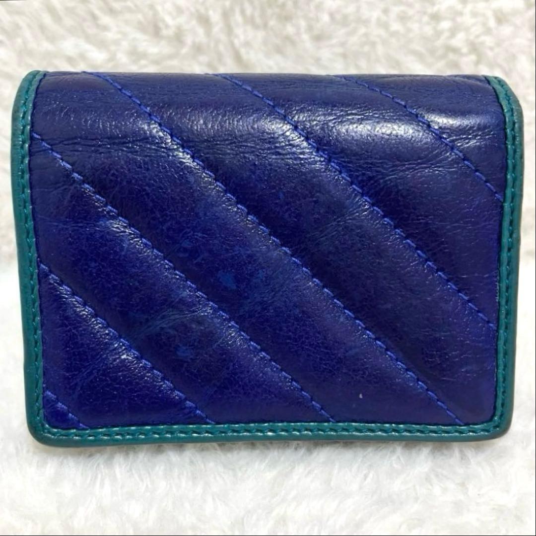 希少 GUCCI GGマーモント キルティング コンパクトウォレット ブルー