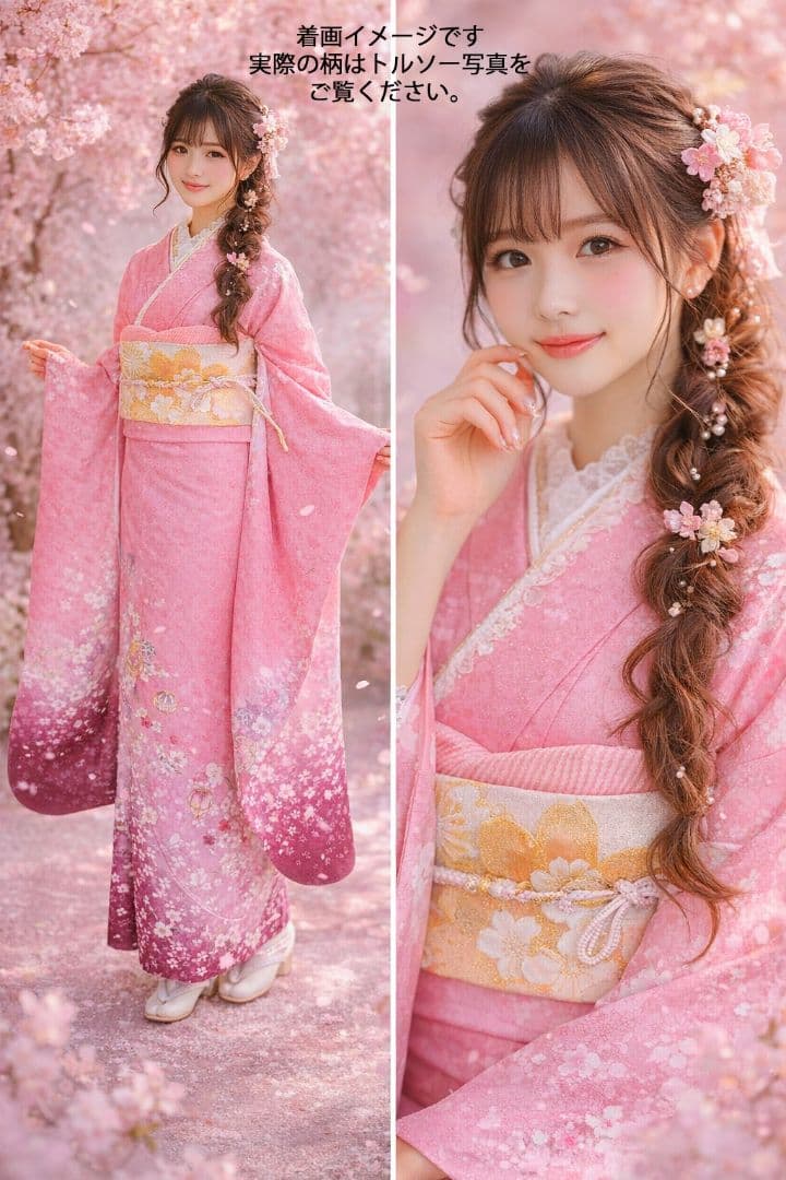 振袖フルセット　ラメピンク×桜　グラデーション　華やか　成人式 前撮り