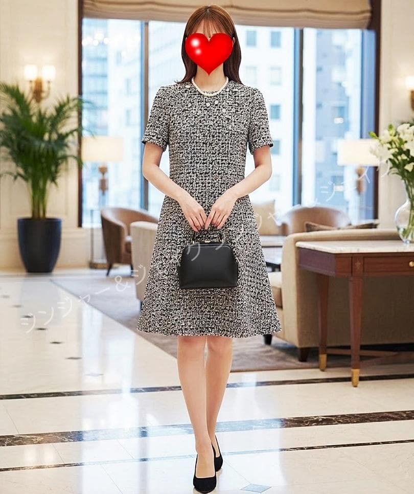 LOUIS VUITTON ヴィトン ビジューチェックスケーターツイードワンピ
