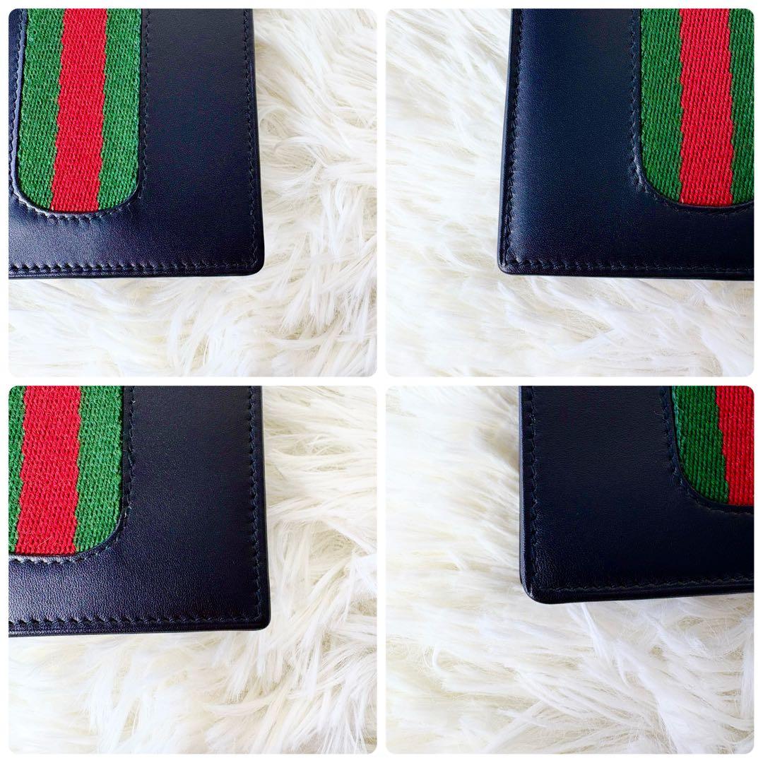新品　オールド　GUCCI グッチ　折り財布　シェリーライン　レザー　ブラック