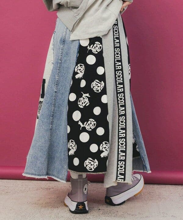 大人気❤ ScoLar スカラー リメイク風 異素材切替フレアスカート　デニム