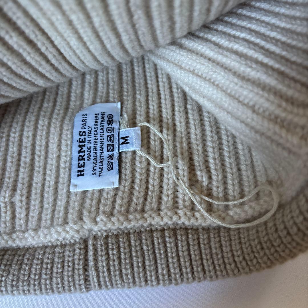 【美品】HERMES ヘヴン シェーヌダンクル ニット 帽 カシミヤ ベージュ